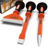 Jneit Stonemason's Chisel Set, Stonework and Demolition Tool, Chisel Set with Rubber Handle, for Woodworking, Mining, Crushing, and Sculpting (3-piece