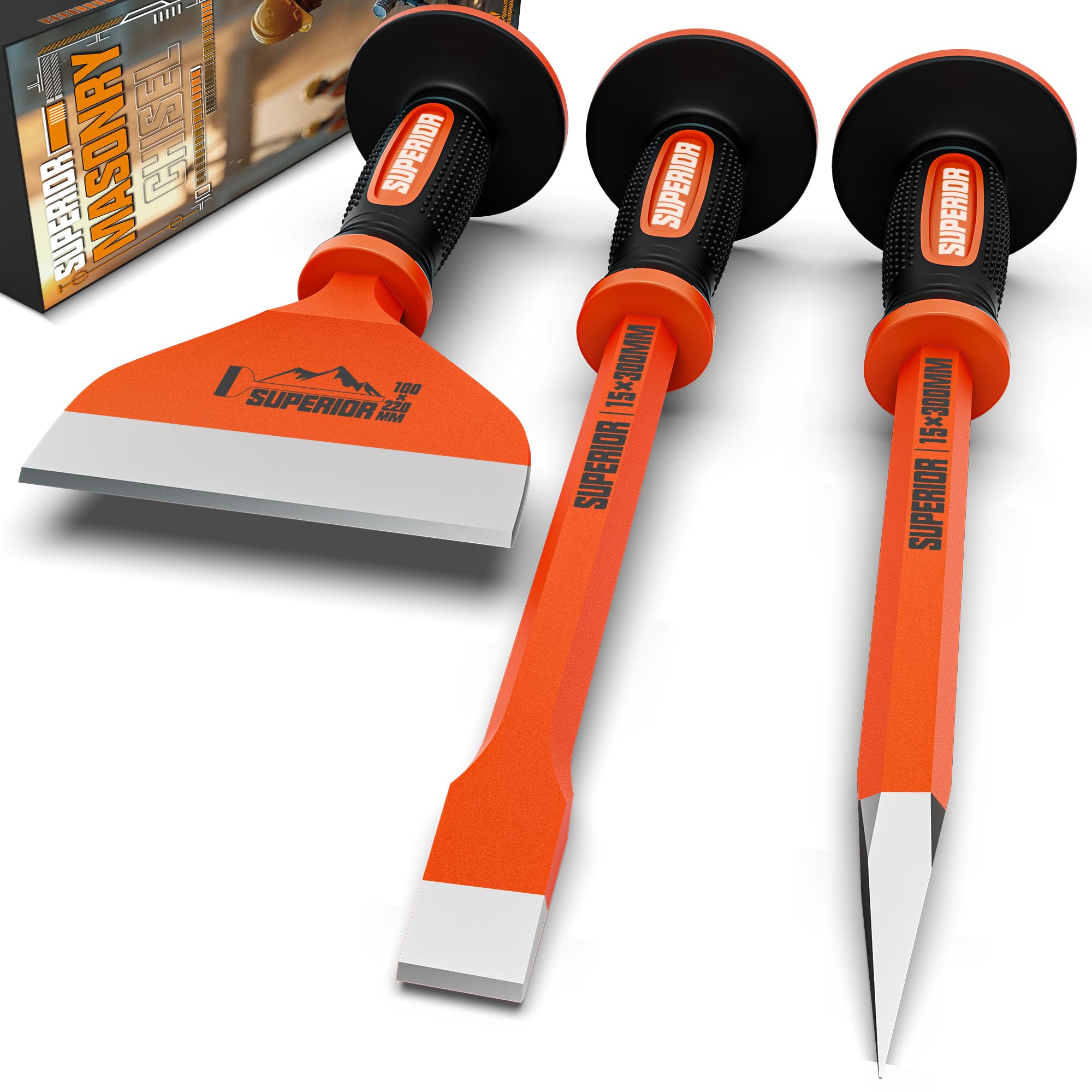 

Jneit Stonemason s Chisel Set, Stonework and Demolition Tool, Chisel Set with Rubber Handle, for Woodworking, Mining, Crushing, and Sculpting (3-piece