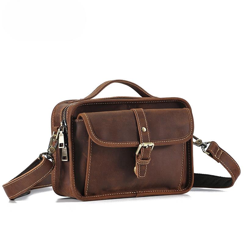 Men's Crossbody Bag Mad Horse Leather Vintage Tote Bag Men's Crossbody Bag Men's Shoulder Bag Genuine Leather Men's Bag