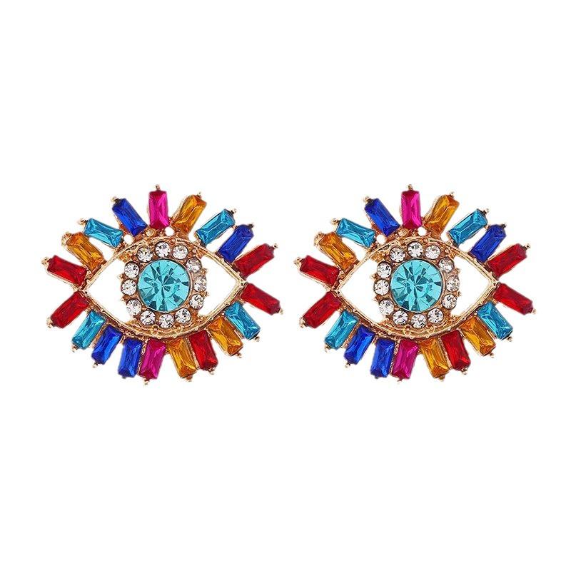 European-American Fashion Earrings: Exaggerated Hollow Fan with Rhinestone Devil's Eye Design