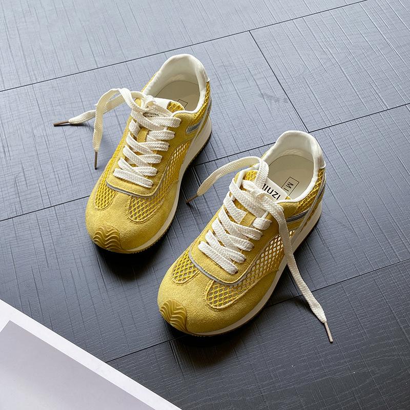 

Mesh breathable German training shoes women s 2025 summer new fashion soft baseplate shoes versatile non-slip lace-up sports Forrest Gump shoes 35 жёлтый