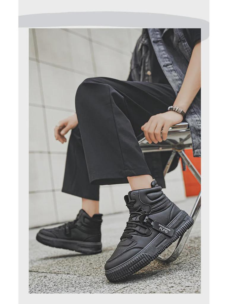 Large Size Men's High-Top Sneakers - Trendy Autumn/Winter White Shoes for Teens, Couples, and Students