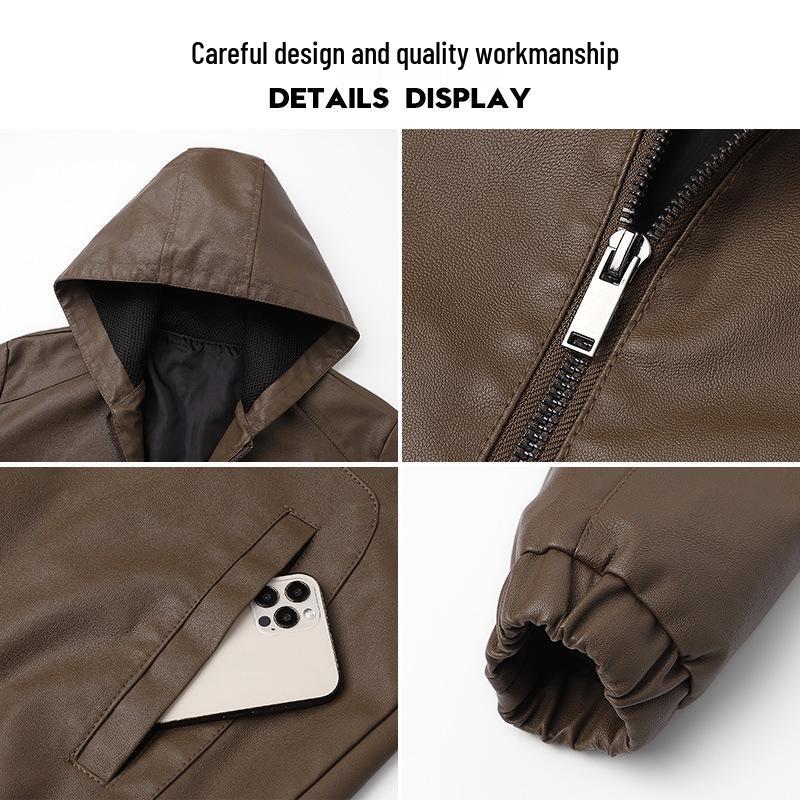 Veste de Moto à Capuche en Cuir PU Rétro pour Homme Printemps/Automne 2025 – Style Décontracté Cool Jeune