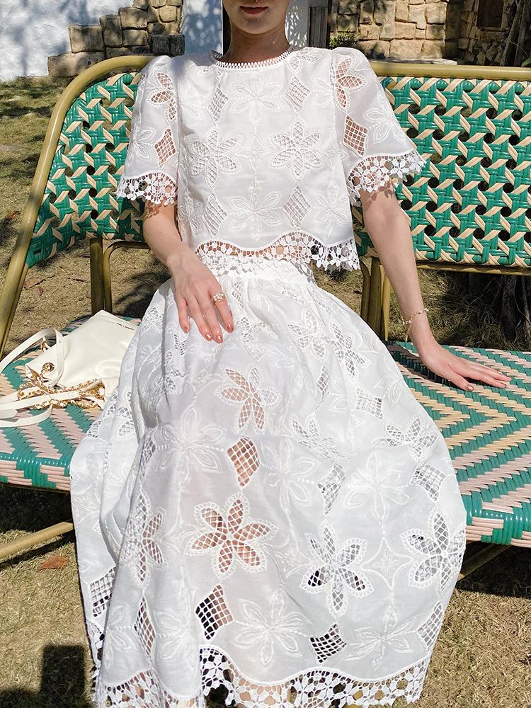 Women's Summer Embroidered Xiang Style Skirt Suit - French Socialite Collection