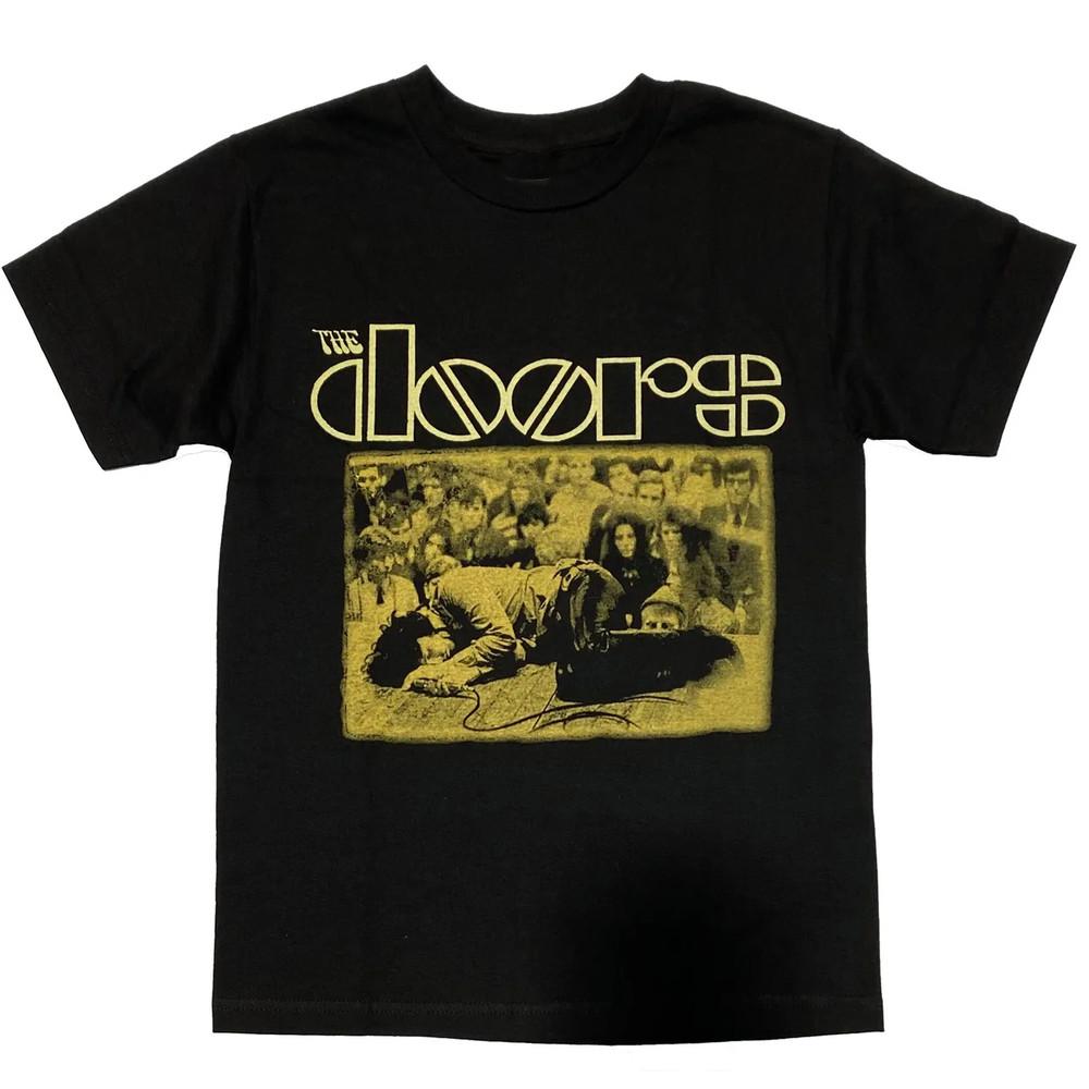 Retro The Doors Kapela Na Turné Krátký Rukáv Bavlna Černé Tričko TT72 Unisex Tričko