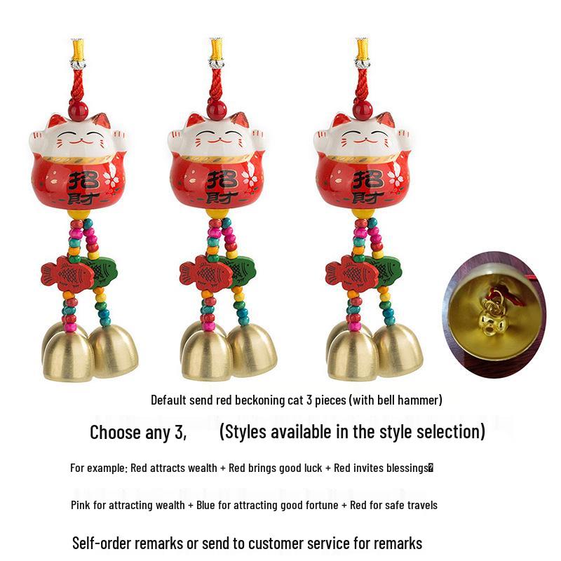 Cat Ceramic Wind Chime Doorbell Pendant - Small Hanging Ornament for Doors or Shop Openings