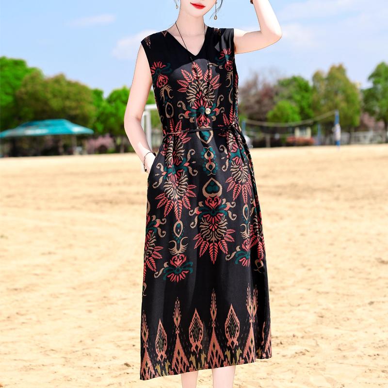 Women's Plus Size Sleeveless Boho Printed Long Dress – Casual Summer Dress (XL-5XL)