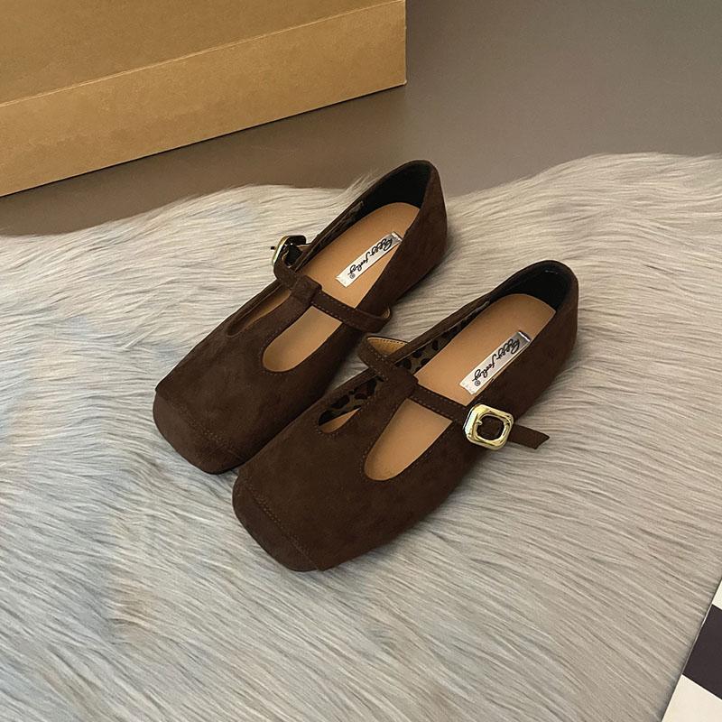 Fashion Fashion Buckle T-Strap Ladies Flats With Shoes Spring Summer Female Shallow Footwear Square Toe Women Mary Janes Flats Shoes