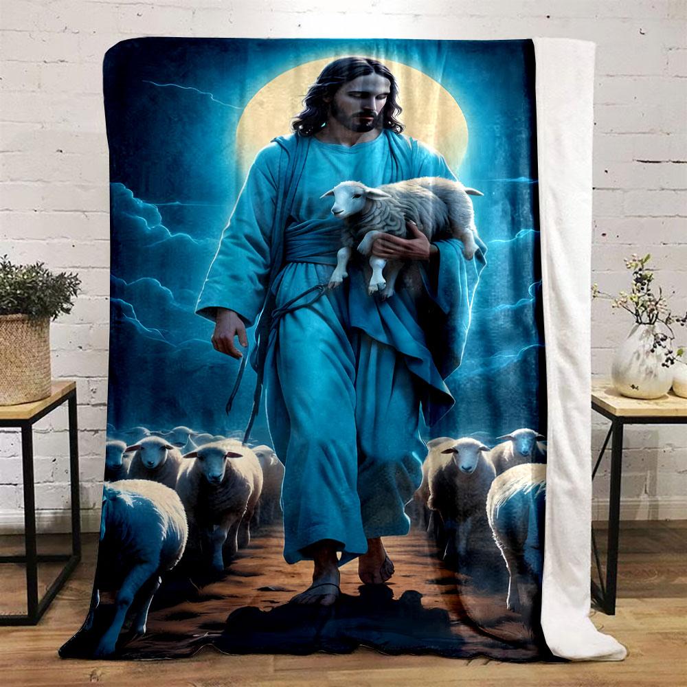 Jesus Lamb Flock Printed Blanket Printed Blanket for Living Room Bed Couch Lunch Break Soft Cozy Blanket for Friend's Festival Gift