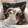 45X45CM Elegant Art Pillow Cover with Fierce Goat and Floral Design Soft Polyester Zipper Closure Farmhouse Decor Cushion Case