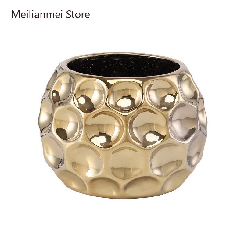 Goldene Keramikblumentöpfe Moderne Dekoration Blumenvase Dekoratives Arrangement Schreibtischdekoration Vergoldete Vasen Hausgartendekoration