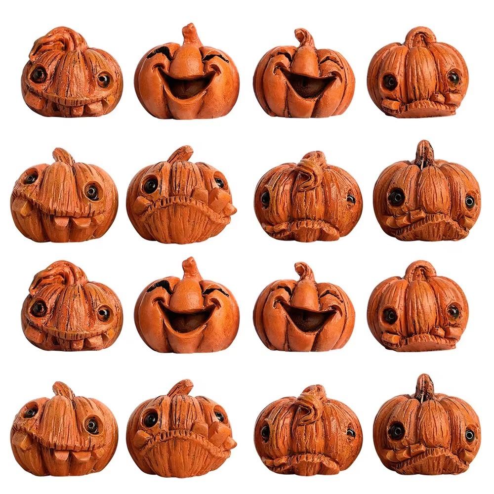 16Pcs Resin Halloween Skull Pumpkin Miniature Halloween Pumpkin Figurine  Home Decor