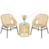 3 Piece Bistro Set In Rattan And Steel With 2 Chairs Round Table With Tempered Glass Top Beige