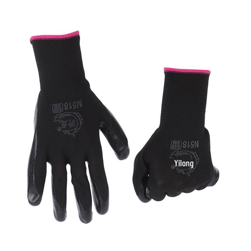 Free Shipping: 12 Pairs Anti-Slip Nitrile-Coated Work Gloves - Wear-Resistant and Durable for Construction.