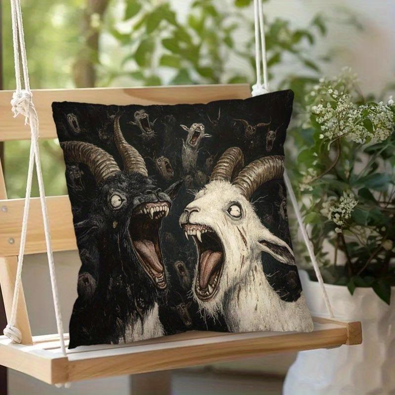 Vikama Short Plush Sofa Pillowcase Screaming Sheep Design Living Room Decor Cushion Cover Soft Polyester 40 X 40 Cm