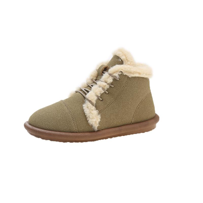 

Зимние туфли на плоской подошве женские замшевые с круглым носком теплые зимние короткие плюшевые туфли с перекрестной шнуровкой 2024 женские туфли на плоской подошве ручной работы Botas De Mujer 35 малиновый