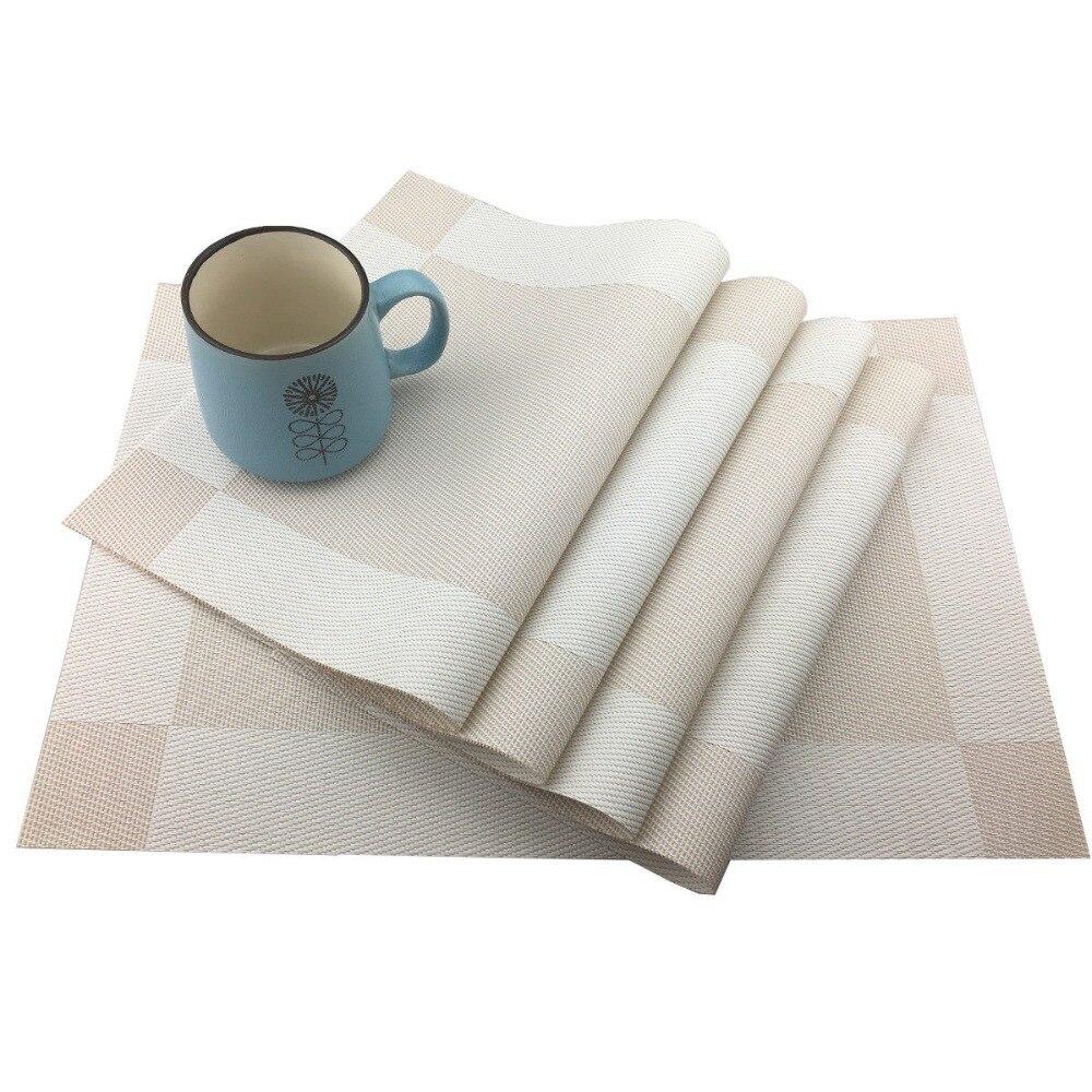Blue 6Pcs/Lot Placemat For Dining Tableware Pad Beige PVC Table Mat Placemats Pads Bowl Coaster Kitchen Accessories