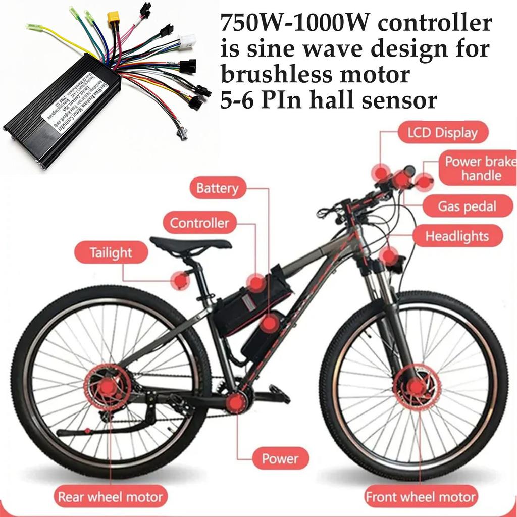 24V/36V/48V E-bike Sine wave controller Self-learn 750W/1000W 6 Pin Hall 35A 3-mode for UART NO.2 S866 SW900 display e-scooter