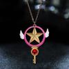 Sakura Pentagram Star Key Magic Staff Necklace Octagram Pendant Wings