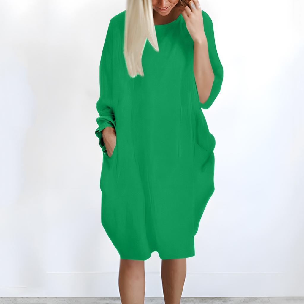 Women's Casual Baggy Pocket Long Sleeve Plus Size Long Sleeve Dress