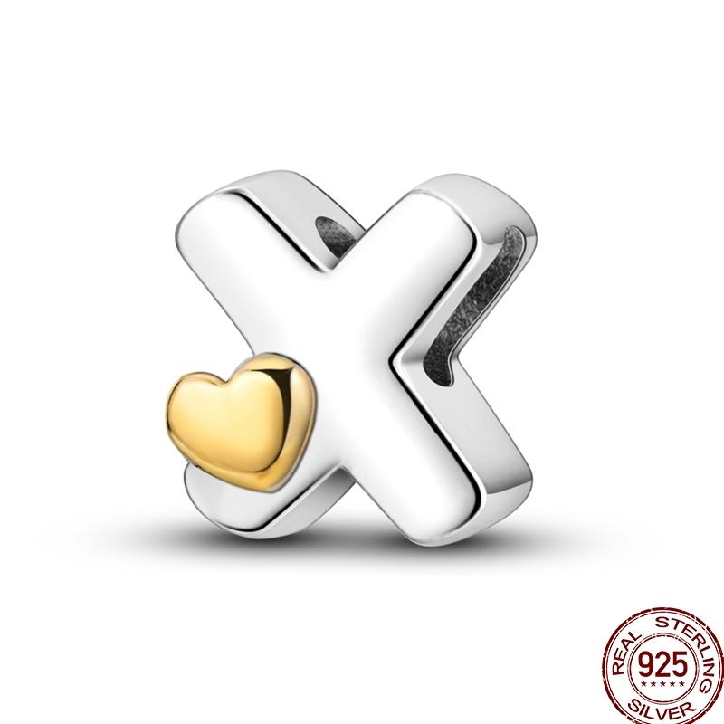 Copper 26 Letter English Alphabet Charms Beads Gold Heart Pendant Fit Original Bracelet Diy Jewelry Making As Gifts