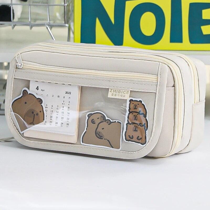 1PC 9-layer Large Capacity Pencil Case with Transparent Compartment and Magnetic Button Flip for Retrieval