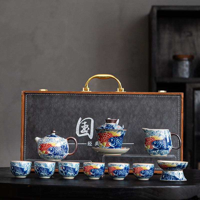 

Гуочаофэн Жу Фарфоровый Чайный Сервиз Крышка-Чаша Чайник Чайная Чашка Высококлассная Подарочная Коробка Бытовая Керамика Сувенир