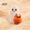 Unique Home Accents Halloween Cute Ghost Figurine, Small Red Heart Pumpkin Bucket Statue, Decorative Figurines for Shelf Resin Funny Ornament