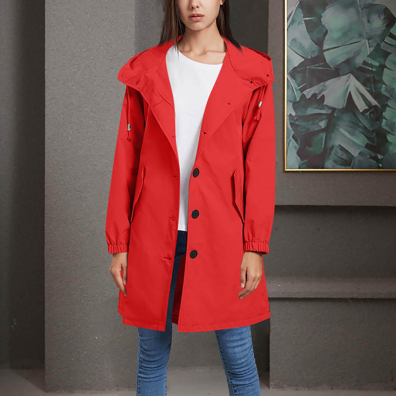 

Женское осенне-зимнее модное однотонное пальто на молнии с длинными рукавами и спортивным дизайном на пуговицах для фитнеса, повседневное однотонное пальто с начесом (с карманами) XXL красный