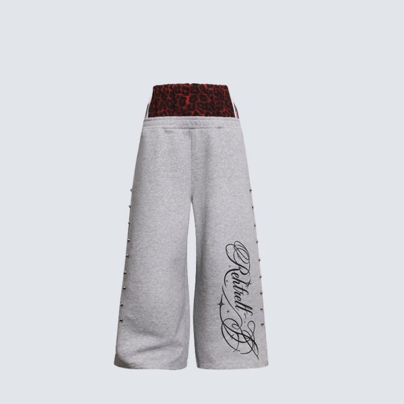 Rivet Leopard Patchwork Sweatpants Loose Fit Casual Dance Pants Unisex