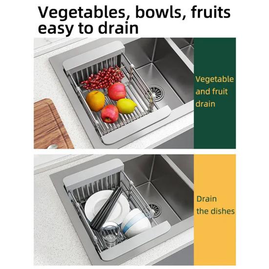 Drain Rack Adjustable Retractable Dish Drying Basket Space Saving Kitchen Sink Organizer