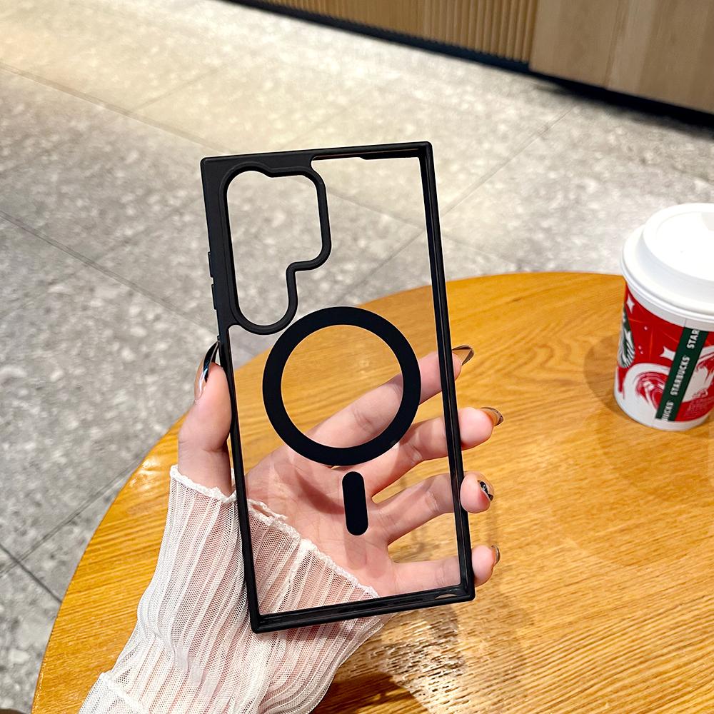 Luxury Transparent Wireless Charge For Magsafe Case For Samsung Galaxy S24 S23 S22 Ultra Plus Silicone Clear Cover Cases