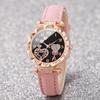 3-teiliges/Set Damenmode Lederarmband Herzförmiges Zifferblatt Quarz Uhr für Damen Schwarz Weiß Rosa Set