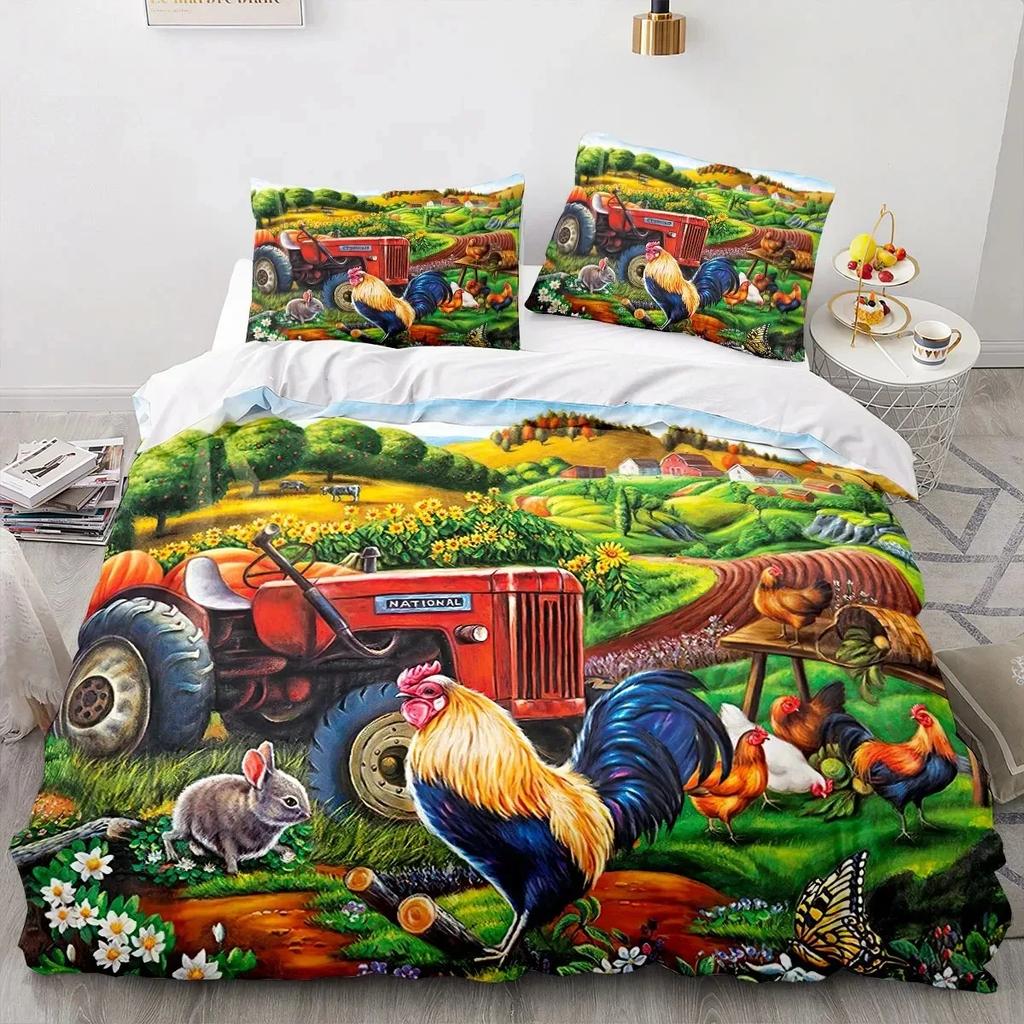 Fashion Tractor Kart Comfortable Duvet Quilt Cover Pillowcase Bedding Set Children Bedroom Decoration Home Textile