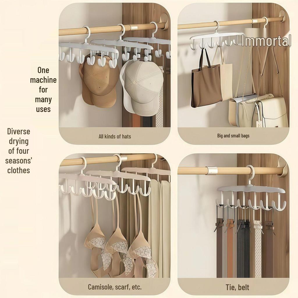 Rotatable Multi-Hook Hanger: Tie Rack, Multifunctional Lingerie, Camisole, Vest Storage with 12 Hooks.