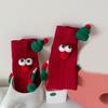 Unisex Couple 3D Santa Hat Dolls Christmas Middle Tube Socks with Magnetic Embellishments for Gifting and Celebrating