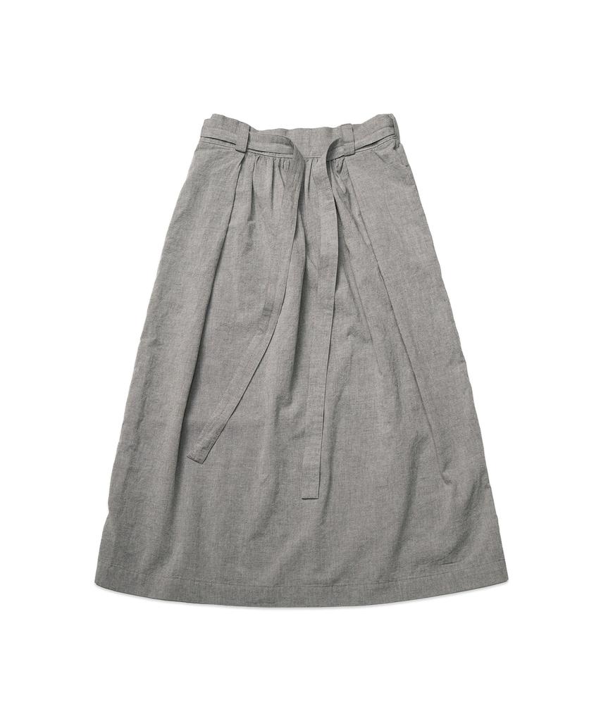 Cotton Bell Waist Belt Shirred Skirt - Melange Gray