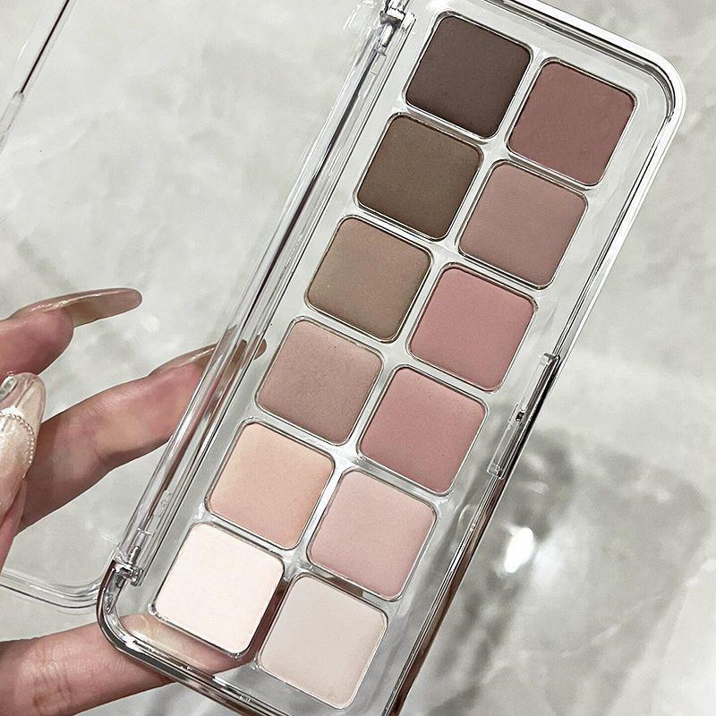 Korean 12-Color Matte Eyeshadow Palette: Gentle Nude, Low Saturation Earthy Grays and Pinks for Daily Wear
