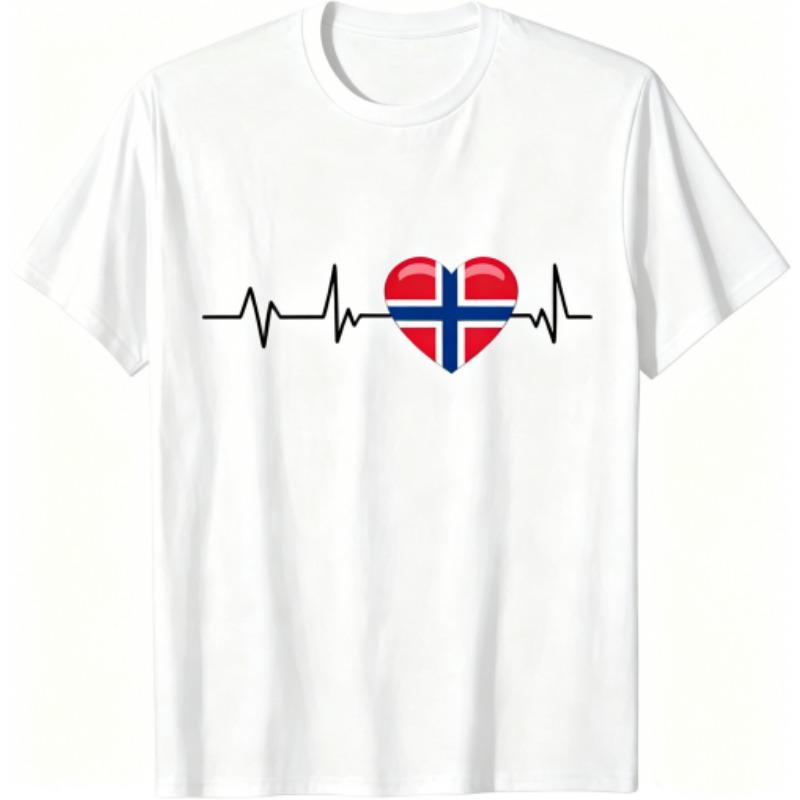 I Love Norway Pattern Print Men's T-shirt Summer Men's and Women's Casual Fashion Tops Men's Short Sleeve T-shirt Oversize Clothing