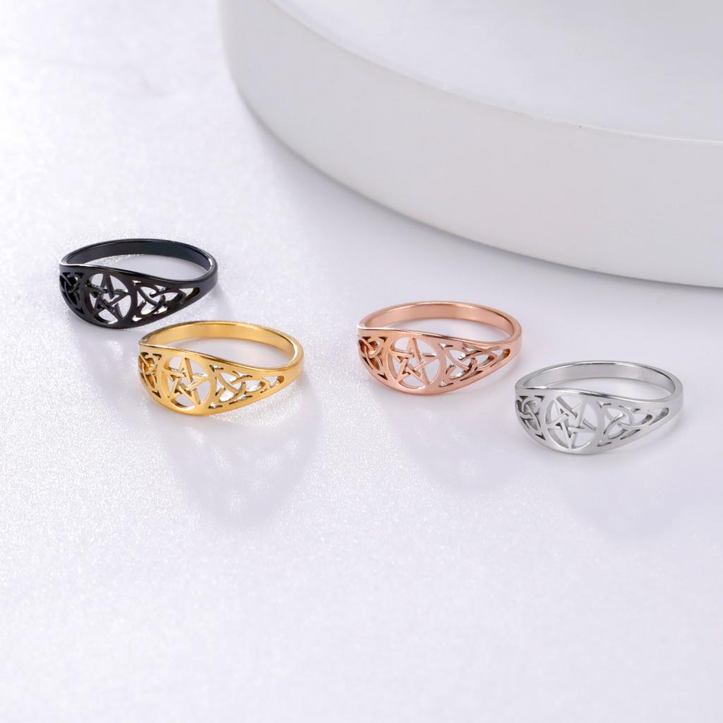 LIKGREAT Gothic Celtics Knot Pentagram Ring Women Men Stainless Steel Supernatural Wicca Amulet Rings Couple Witch Jewelry Gifts