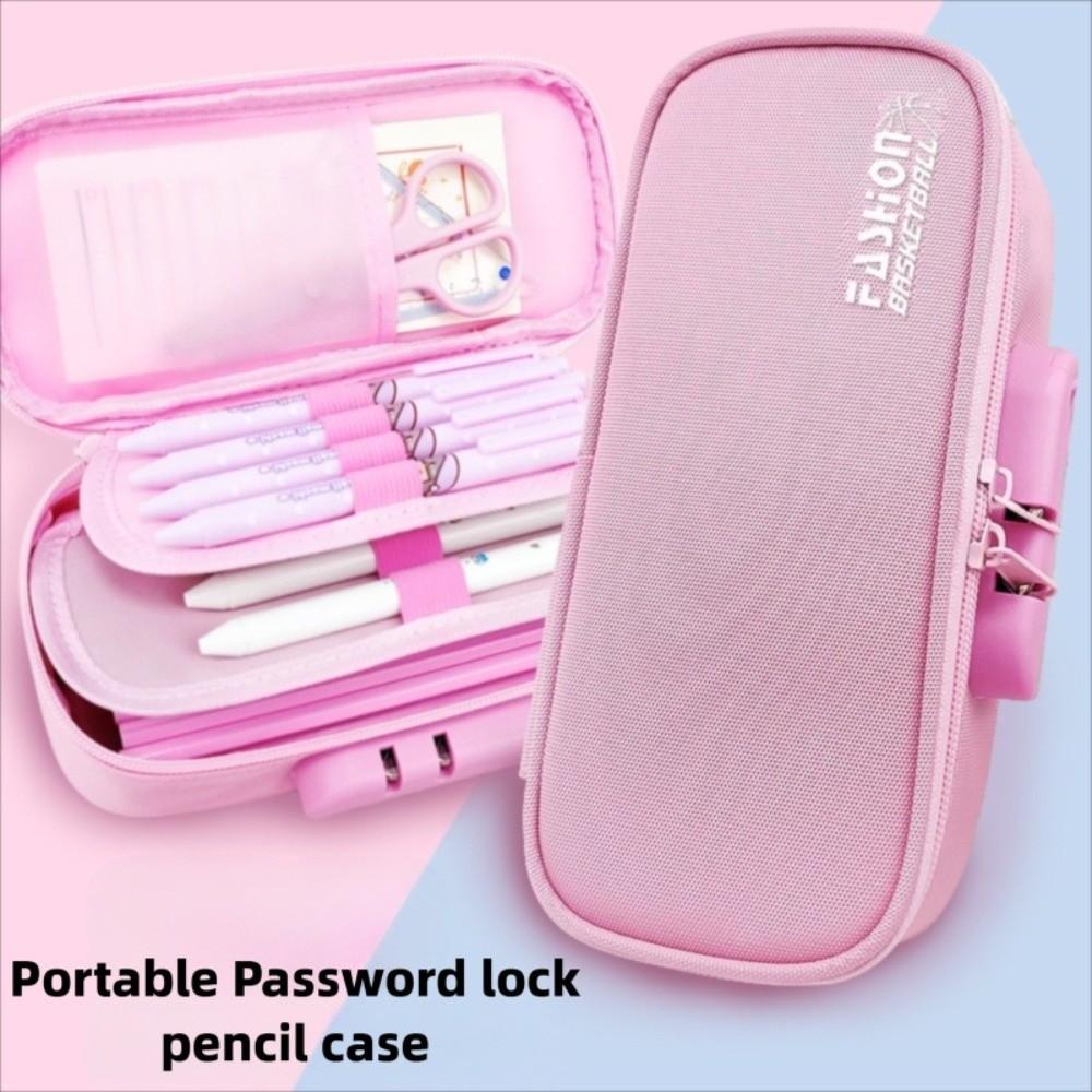 Canvas Password Lock Pen Box 4 Layers Portable Organizer Box Large-Capacity Pencil Case  Boy