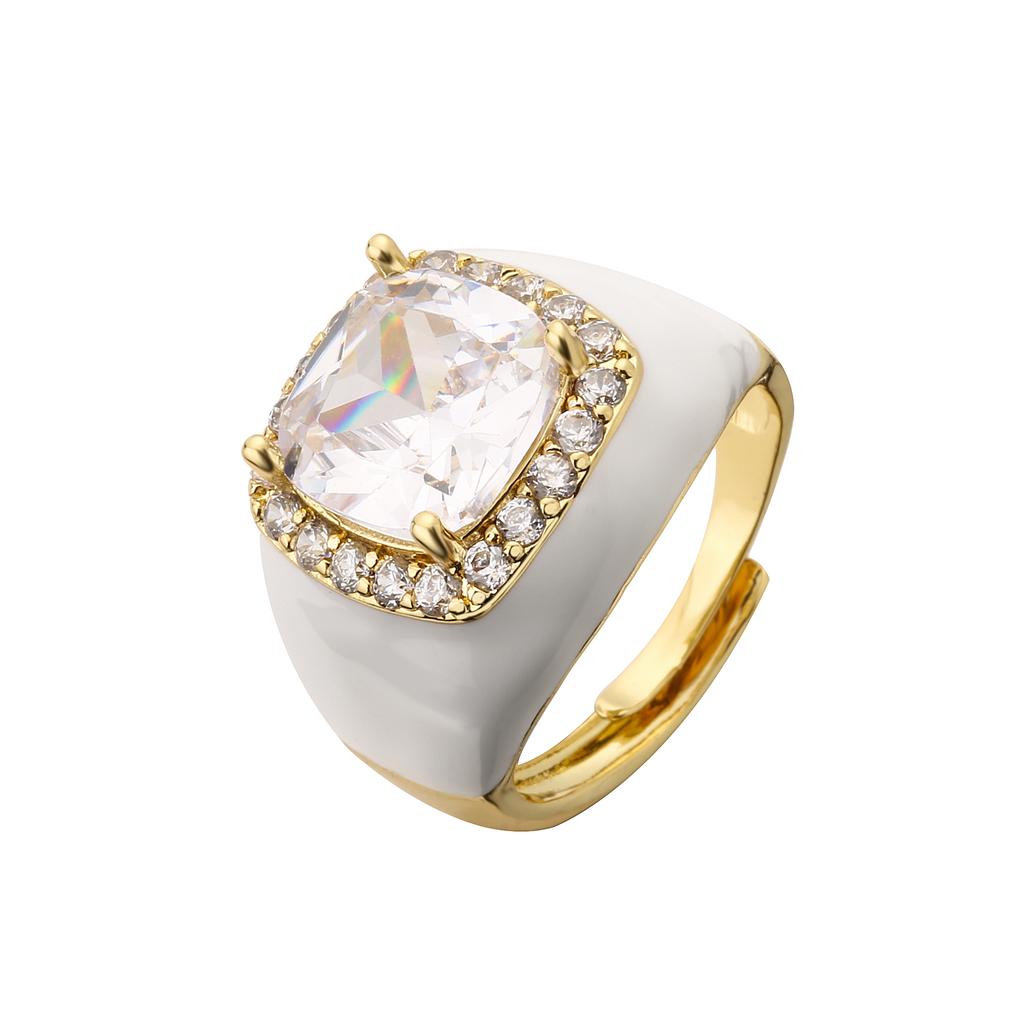 HECHENG, Mehrfarbiger Emaille-Öl-Tropfen-Zirkon Offener Ring für Damen Verstellbar Vergoldet Klobige Fingerringe Geschenk