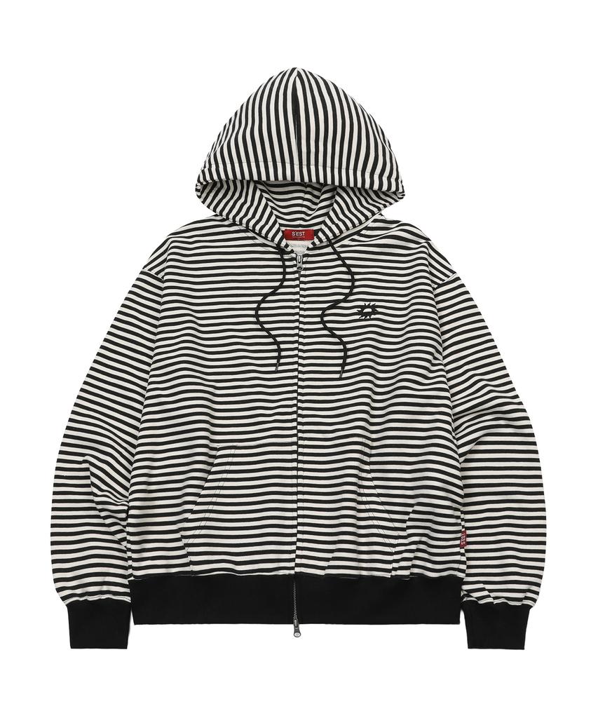 S'Est Stripe Logo Hoodie Zip Up Black