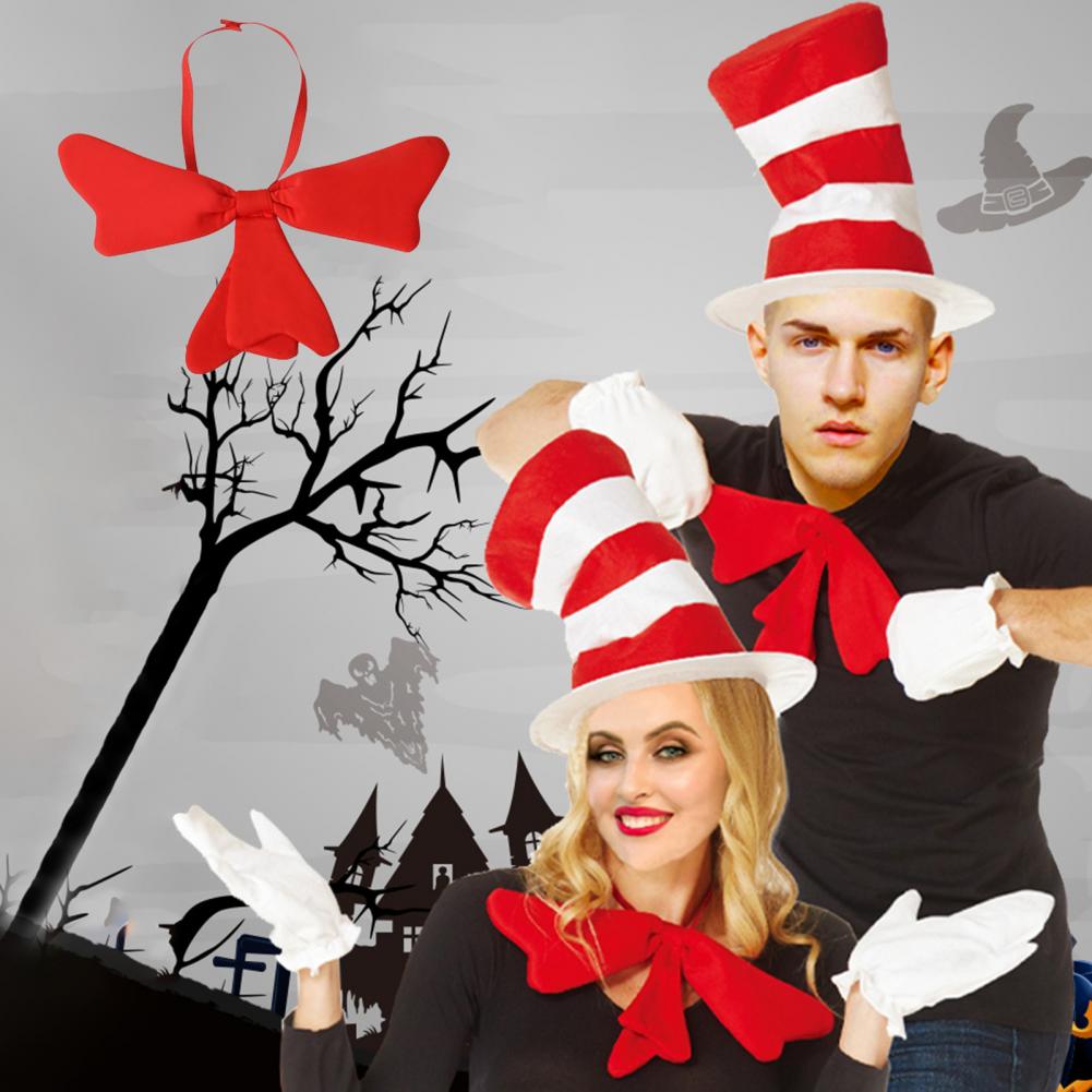 Red White Striped Hat Polyester Bright Stovepipe Tall Hat Bowtie Gloves Costume Lightweight Themed Party Headpiece For Kids