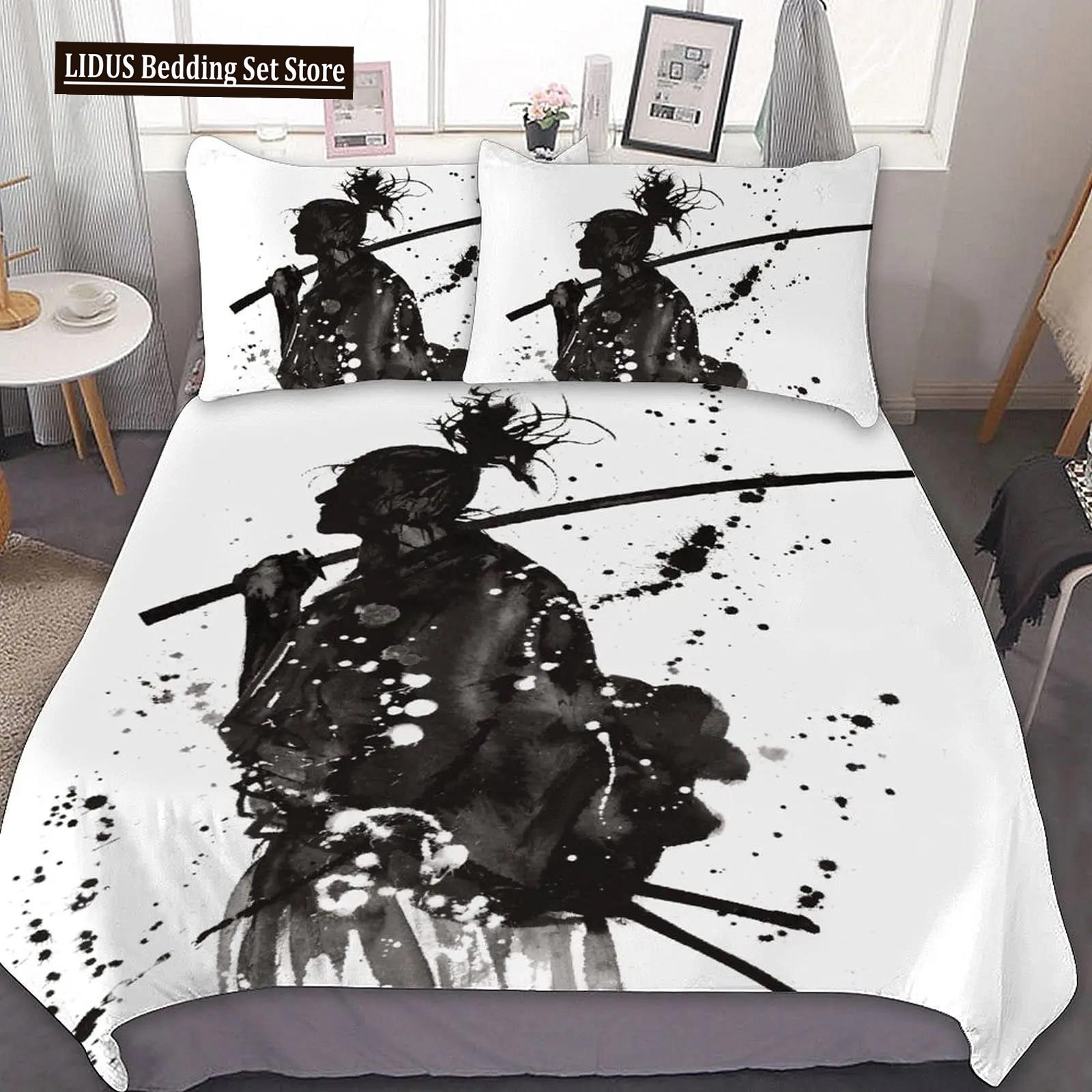 

Японский стиль тушью Самурайский меч Красная сакура 3D Набор пододеяльников размера Queen Культура Бусидо Постельное белье Набор одеяла EU single(135x200cm)