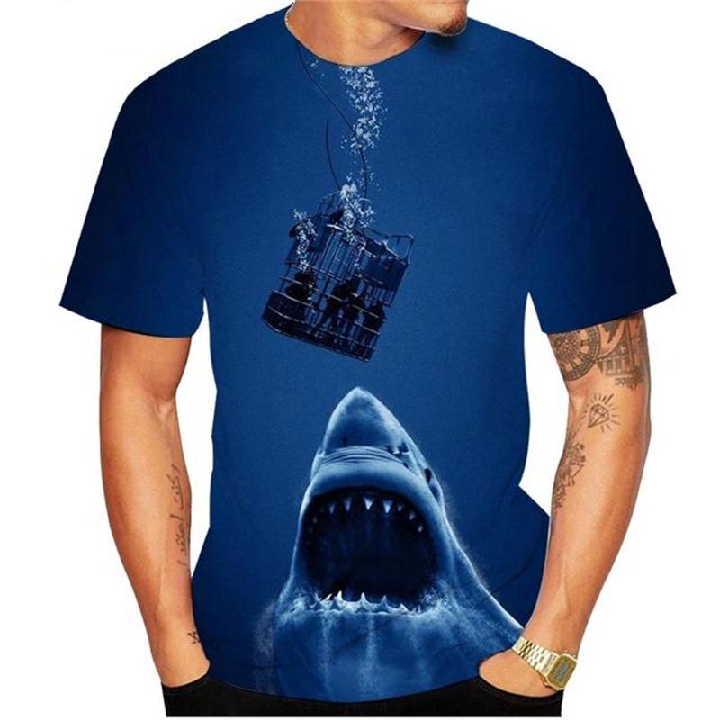 T-shirt Squalo Horror Abbigliamento Uomo Magliette Girocollo Stampate 3D Animale Marino Vacanza All'aperto in Spiaggia Magliette Casual Street