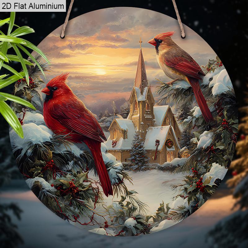 2D Flat Aluminium Cardinal Christmas Sign - Warm Winter Figurine Ornaments - Ideal for Front Door, Wall, Porch, Window Decor - Ideal Christmas Gift