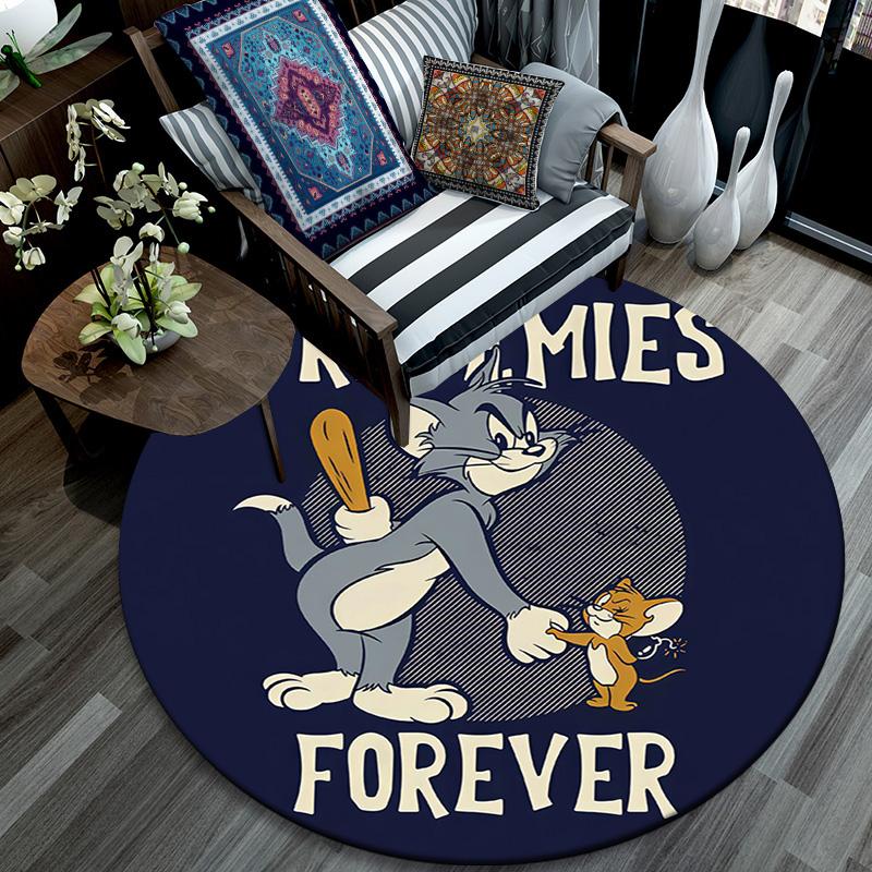 Tom and Jerry2 Round Area Rug,Carpet Rug for Living Room Bedroom Sofa Playroom Decor,Non-slip Floor Mat