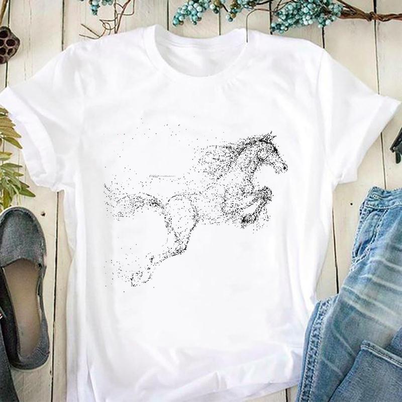 T-shirt d'été à manches courtes pour femme avec imprimé cheval, animal mignon, amour, mode, t-shirt graphique décontracté pour dame