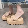 Fashion 8CM Platform Sandals Women 2025 Summer New Non-slip High Heels Flannel Slippers Ladies Open-toed Roman Soft Beach Shoes